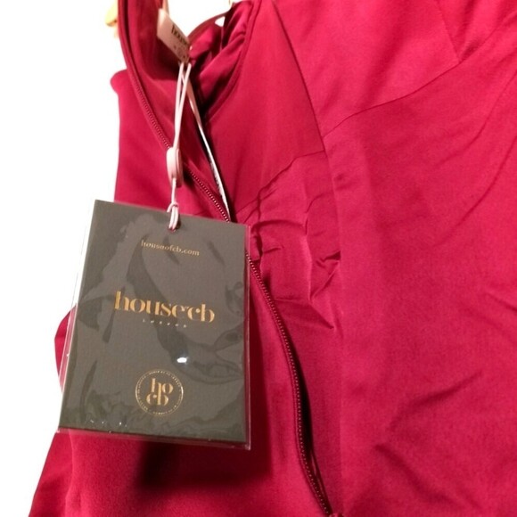 NWT House of CB Flora Wine Satin Pleated Corset Bustier Midi Dress Small Prom - Picture 4 of 12